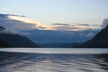 Lake Teletskoye at sunset in Altay, Russia