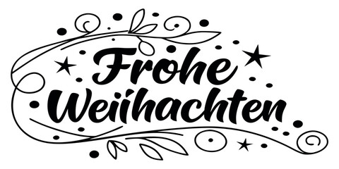 Stylish Frohe Weihnachten design with festive flourishes and stars, perfect for holiday greetings and modern Christmas celebrations that capture joyful moments