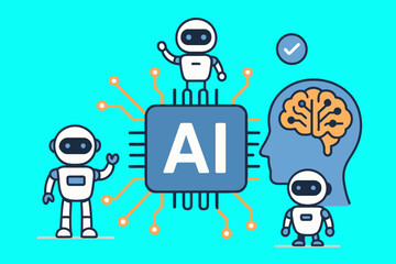 AI Technology Illustration – Smart Robots and Digital Brain Connection