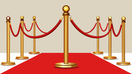 Golden stanchions and red velvet rope on a red carpet