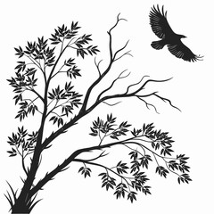 vector illustration of a bird on tree