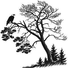silhouette of a tree with crow