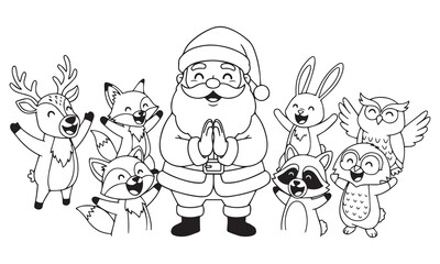 Fototapeta premium Santa Claus joyful woodland creatures celebrating holiday christmas celebration