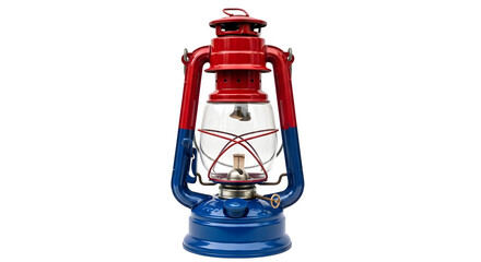 Fototapeta premium Red and blue lantern on black shows reflective surface, product staging, video background.