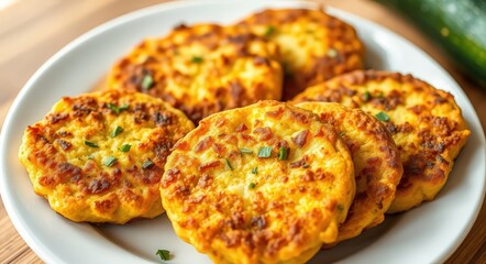 A plate of golden-brown vegetable fritters garnished with herbs, perfect for a savory snack or appetizer.