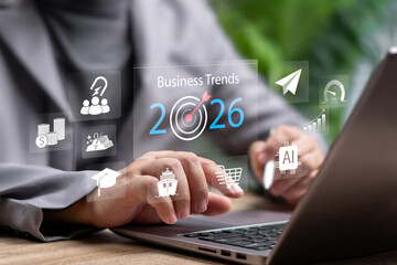 Business Trends 2026, Financial and marketing growth concept, Businessman Forecasting Market...
