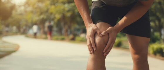 The Runner Clutching Knee in Pain on Sunny Park Path During Workout
