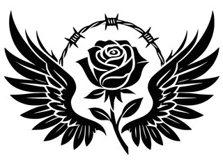 Obraz premium Winged Rose Emblem with Barbed Wire Halo for National Emo Day