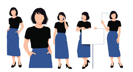 Fototapeta premium Five diverse women in business attire, showcasing different poses and holding presentation boards.