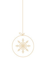 Christmas tree hanging golden Christmas ball toy, isolated on a white background with space for text, vector illustration. Abstract festive element for banners, posters, postcards, invitations