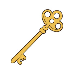 A golden ornate key on transparent background