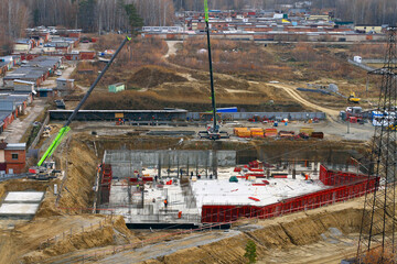 The first stage of building construction. Tying the reinforcement. Preparing for pouring concrete...