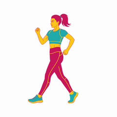 Woman in sportswear walking with determination for fitness and health.