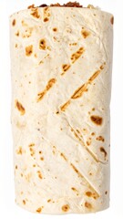 Mexican Burrito with Rice, Beans and Meat Isolated on White Background for Fast Food Object and Street Cuisine Concept