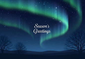 Season's Greetings Aurora Borealis Christmas New Year Landscape