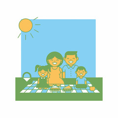 Happy Family Enjoying a Sunny Picnic Together Outdoors.