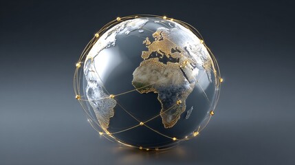 Earth surrounded by padlock & network shield, cybersecurity global coverage,