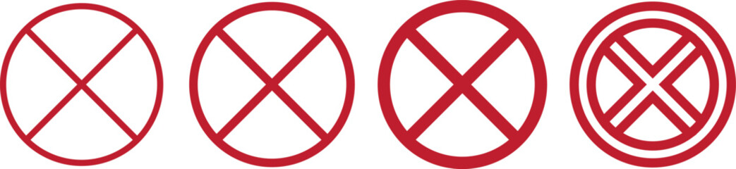 Obraz premium No icon set. Stop sign symbol. Set of red prohibition sign vector icons for signs, Disallowed or no symbol for public. Red warning icon. No entry sign or stop . Red circle sign stop entry ang slash 