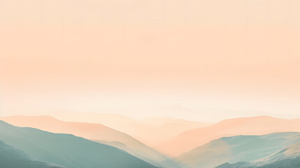 Misty Mountain Ranges in Soft Peach and Teal Hues nature