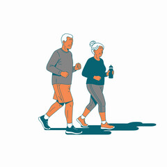 Obraz premium Elderly couple jogging together in the park for their daily exercise routine.