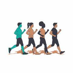 Diverse Group of People Running Together in a Row.