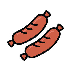 Two cartoon sausages are featured prominently against a simple white background