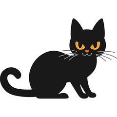 Black Cat Silhouette With Orange Eyes Sitting On Transparent Background Ideal For Halloween Themed Designs And Spooky Decorations