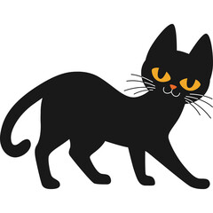 Black Cat Silhouette With Bright Orange Eyes And Whiskers On Transparent Background Halloween Theme