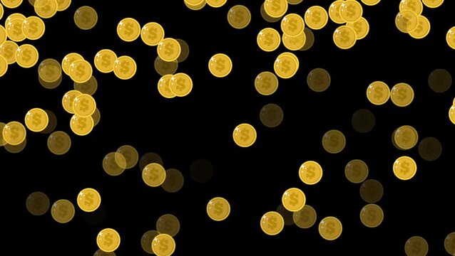 Animated falling gold coins seamless pattern on black background. modern business and finance concept.