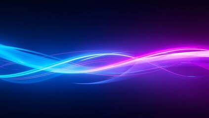 Abstract flowing neon light waves in vibrant blue and purple colors on dark background