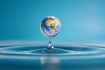 A captivating image of planet earth reflected in a water drop