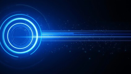 Abstract blue glowing portal with light streaks on dark background