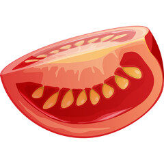 Close Up Of A Tomato Slice With Red Skin And Yellow Seeds Against A Transparent Background Showing Juicy Texture And Vibrant Colors