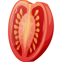 Fototapeta premium Close Up Slice Of A Bright Red Tomato Showing Its Juicy Interior With Seeds And Pulp Against A Transparent Background