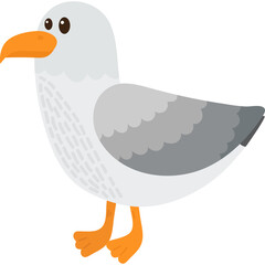 Cartoon Seagull Bird Standing On Transparent Background Simple Vector Illustration