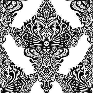 Death's-Head Hawkmoth Seamless Pattern