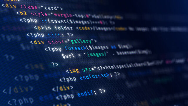 Code, HTML, php web programming source code. Abstract code background