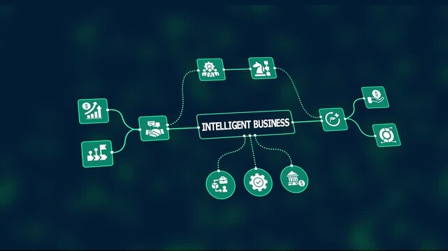 Intelligent Business Concept. Smart Data Network Illustrating AI-Powered Decision Systems, Strategic Growth, and Futuristic Corporate Innovation.
