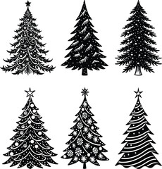 A set of black pine trees vector illustration for a Christmas winter holiday design pattern