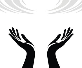 Open hands reaching upwards towards a gentle swirl of light and energy