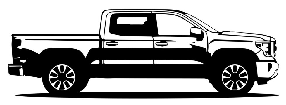 Black Silhouette Pickup Truck Icon. Best-Selling Vector for Graphic Design, Websites, and Mobile Applications.