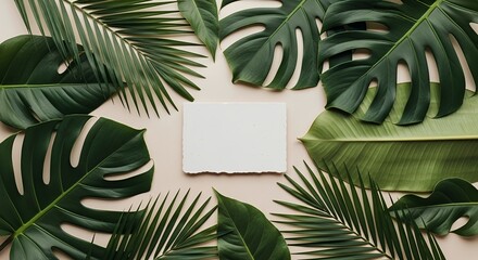 Blank Card With Tropical Leaves