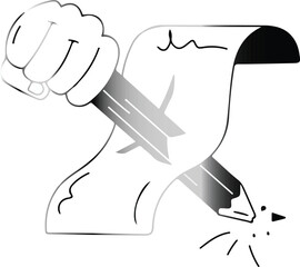Fist holding pencil writing on paper with gradient effect Keywords: writing, pencil, paper, fist, hand, drawing, concept, idea