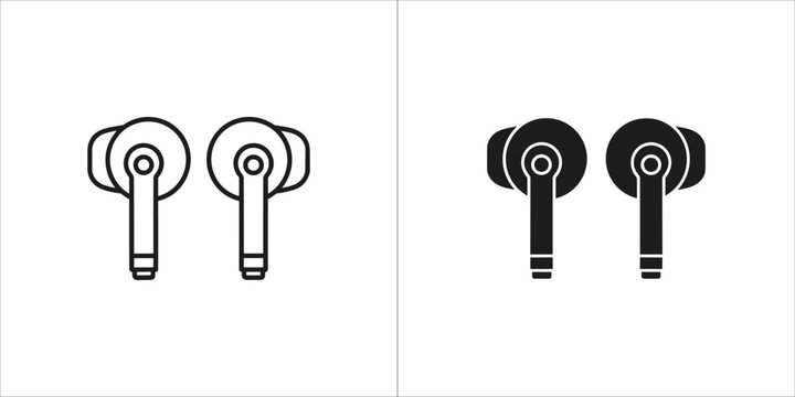 Outline and solid black silhouette of earbuds