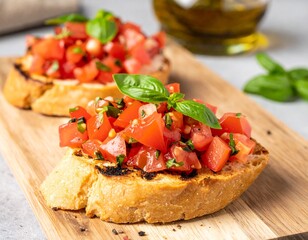 Italian Bruschetta with Tomato and Basil for Premium Appetizer Food Object and Gourmet Concept