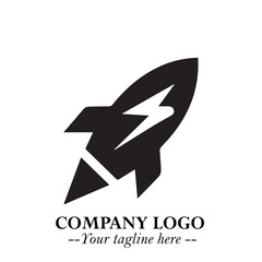 Rocket Logo Symbol in Black on the White Background with Modern Futuristic Space Design