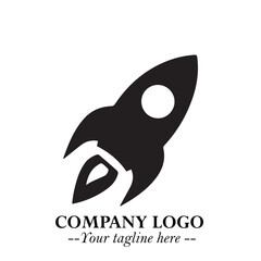Rocket Logo Symbol in Black on the White Background with Modern Futuristic Space Design