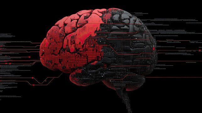 Futuristic Digital Brain with Floating Data Code