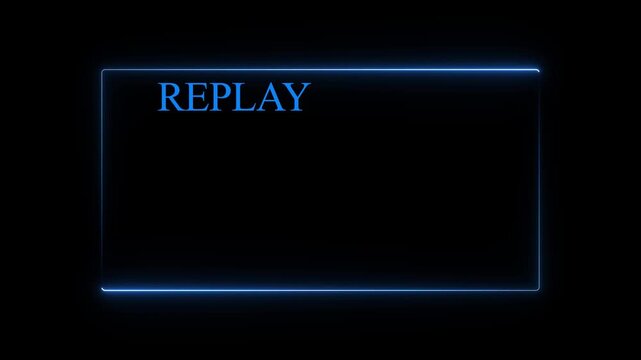Blue neon replay border with red record button on black background