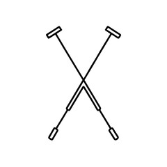 Two crossed ski poles in a simple line drawing style on transparent background